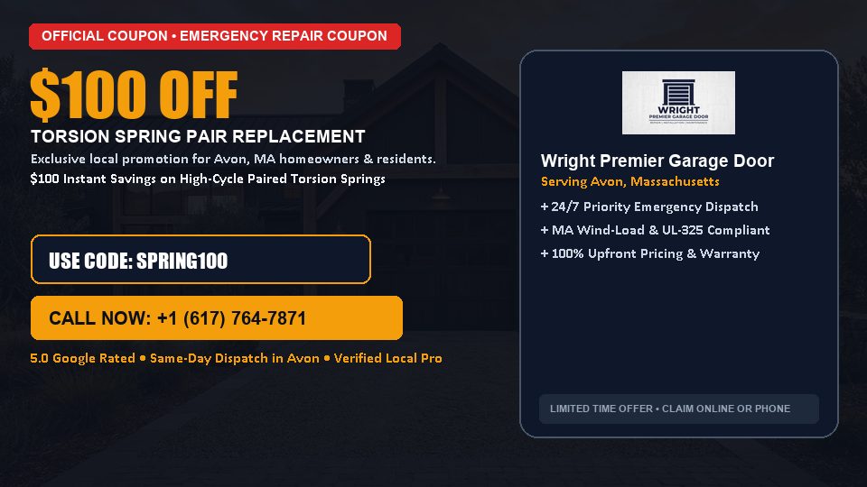 $100 OFF Dual High-Cycle Torsion Spring Replacement in Avon, MA - Wright Premier Garage Door